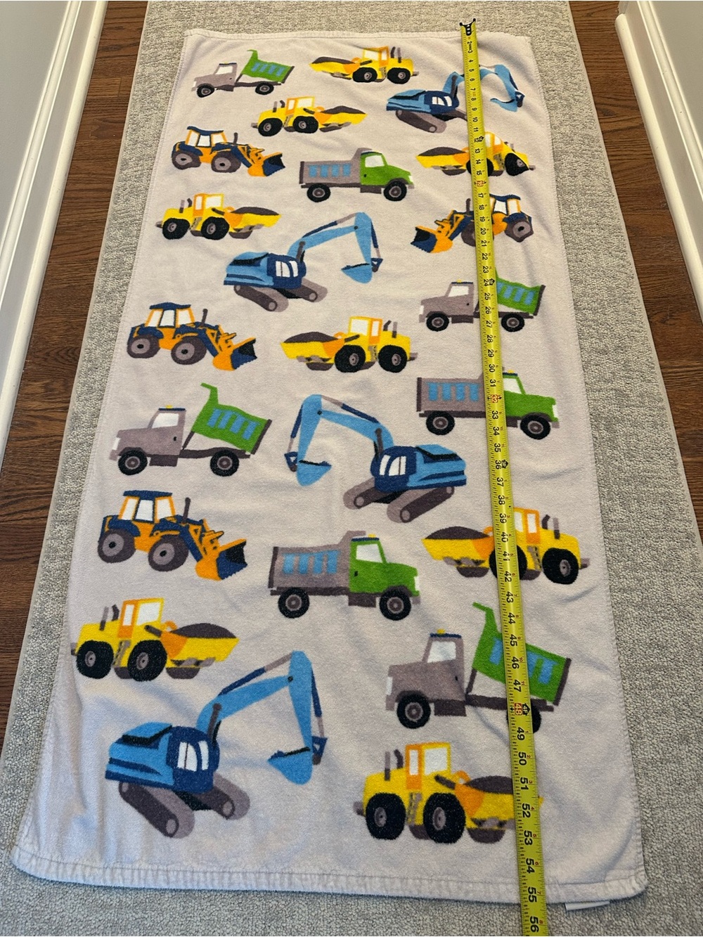 Kids Construction Vehicle Towel - Yellow, Blue, Green - Picture 3 of 4